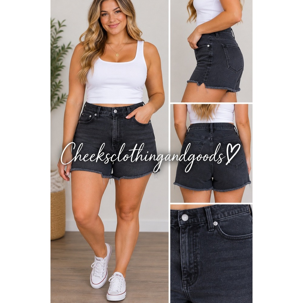 Madewell High Rise Denim Shorts Black Raw Hem Size 28